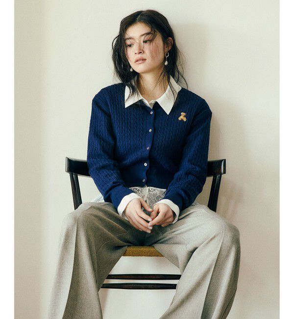 VIS「【POLO BCS】VIS別注ミニケーブルノーカラーカーディガン」|カーディガン|