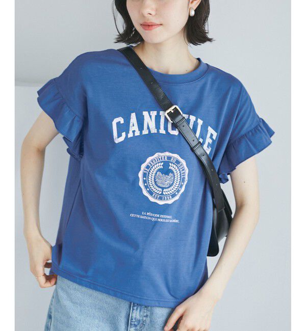 Rope&rsquo;Picnic「袖フリルカレッジロゴTシャツ」|Tシャツ・カットソー|ブルー系(45)