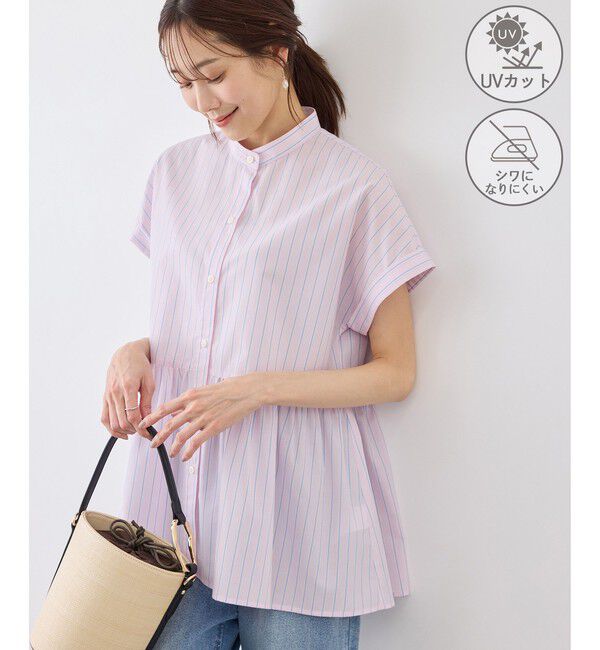 Rope&rsquo;Picnic「フレンチペプラムシャツ/UVカット・防シワ」|シャツ・ブラウス|ピンク(63)