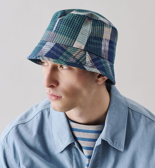  「cableami | マドラスチェック バケットハット MEN」|ハット|BLUE系1