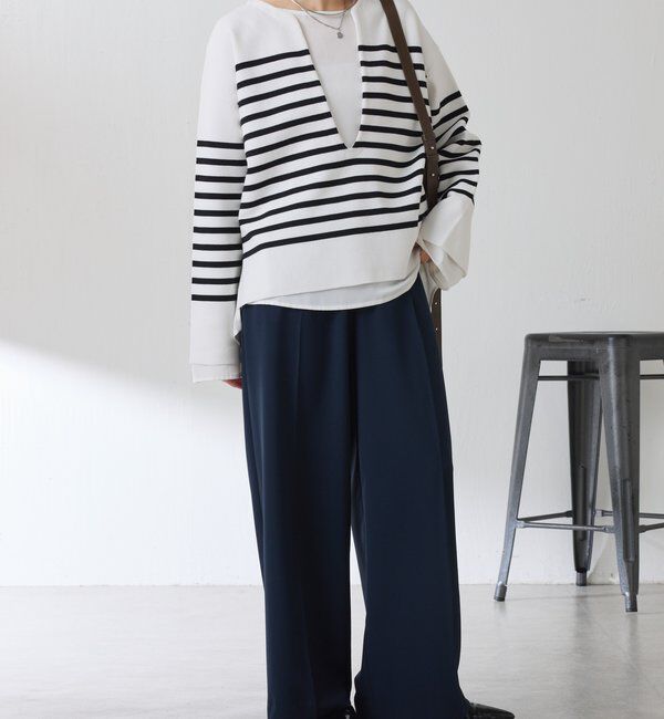  「《マイナス3kg見え/サイズ展開豊富》ジャージワイドパンツ」|スラックス|