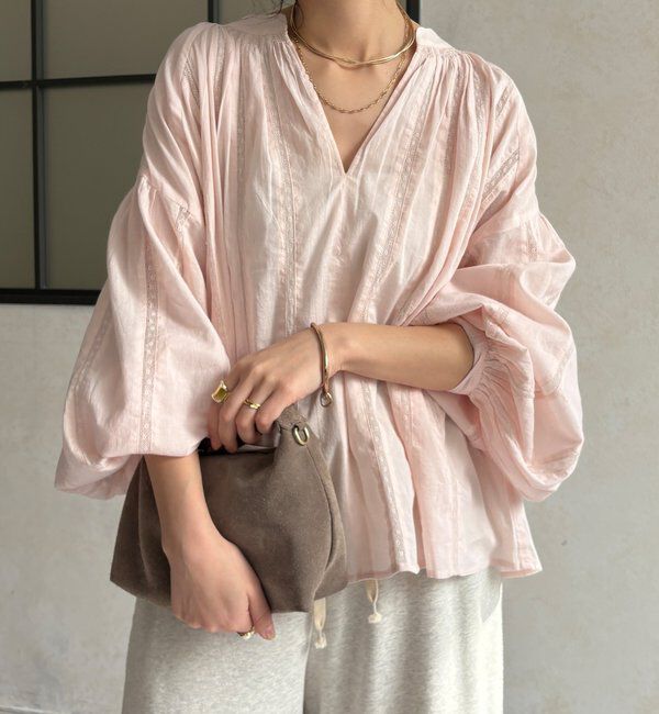  「インドレーススキッパーブラウス」|シャツ・ブラウス|ピンク