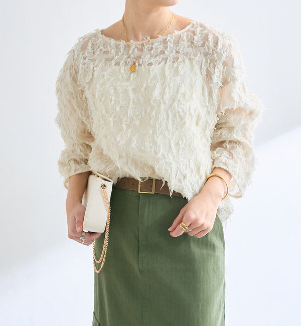  「【オケージョンにも◎】カットジャガードシアーブラウス」|シャツ・ブラウス|