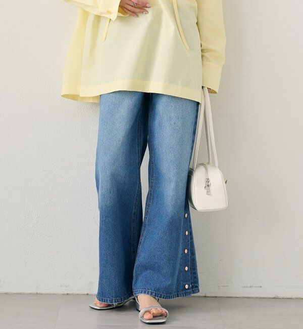  「ボタンスリットフレアデニム」|デニム|
