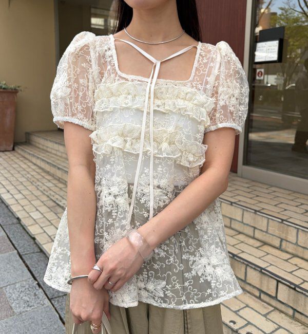  「オーガンジーフラワーブラウス」|シャツ・ブラウス|