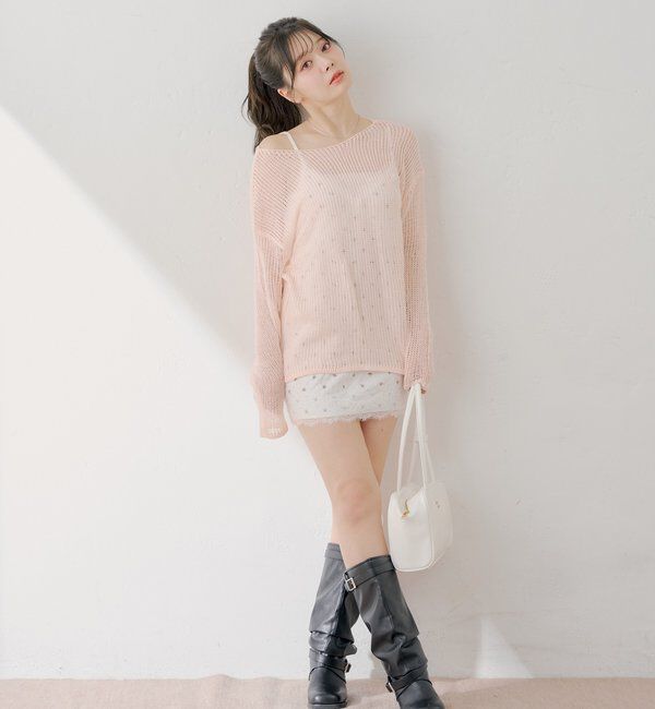  「花柄キャミワンピース+ルーズニットセット」|ワンピース|