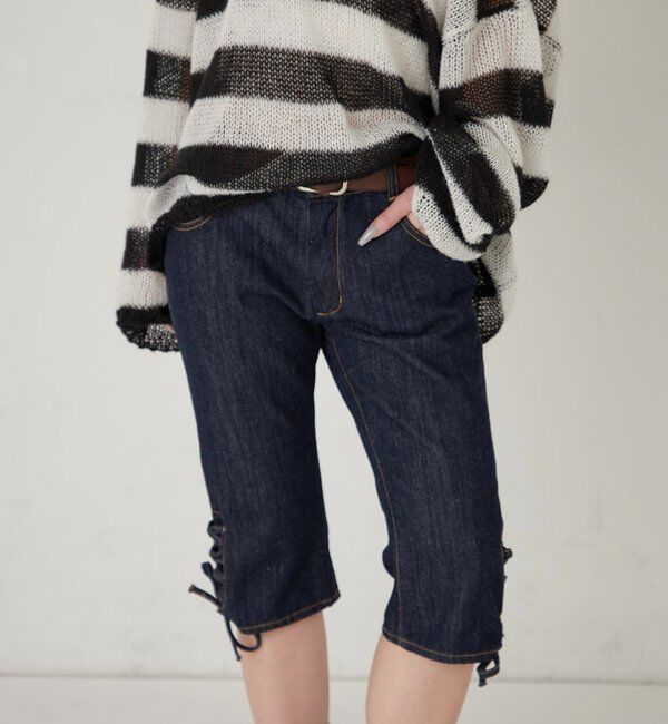  「レースアップデニムカプリパンツ」|デニム|