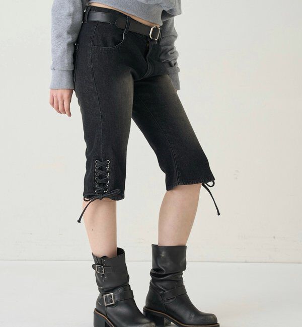 「レースアップデニムカプリパンツ」|デニム|