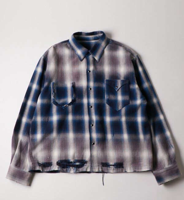 「【FromVintage】ダメージチェックシャツ」|シャツ・ブラウス|ブルー