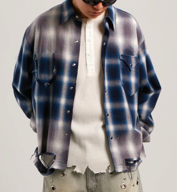  「【FromVintage】ダメージチェックシャツ」|シャツ・ブラウス|