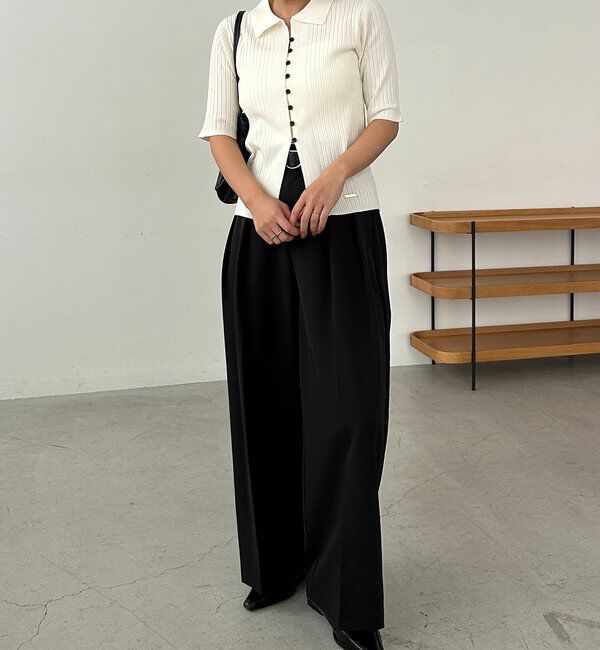  「【全骨格◎】ハーフスリーブポロニット」|カーディガン|