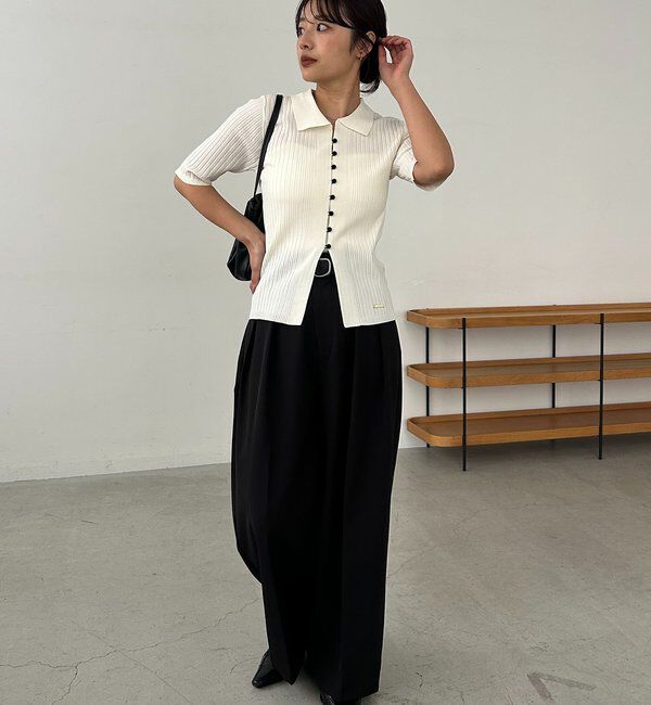  「【全骨格◎】ハーフスリーブポロニット」|カーディガン|