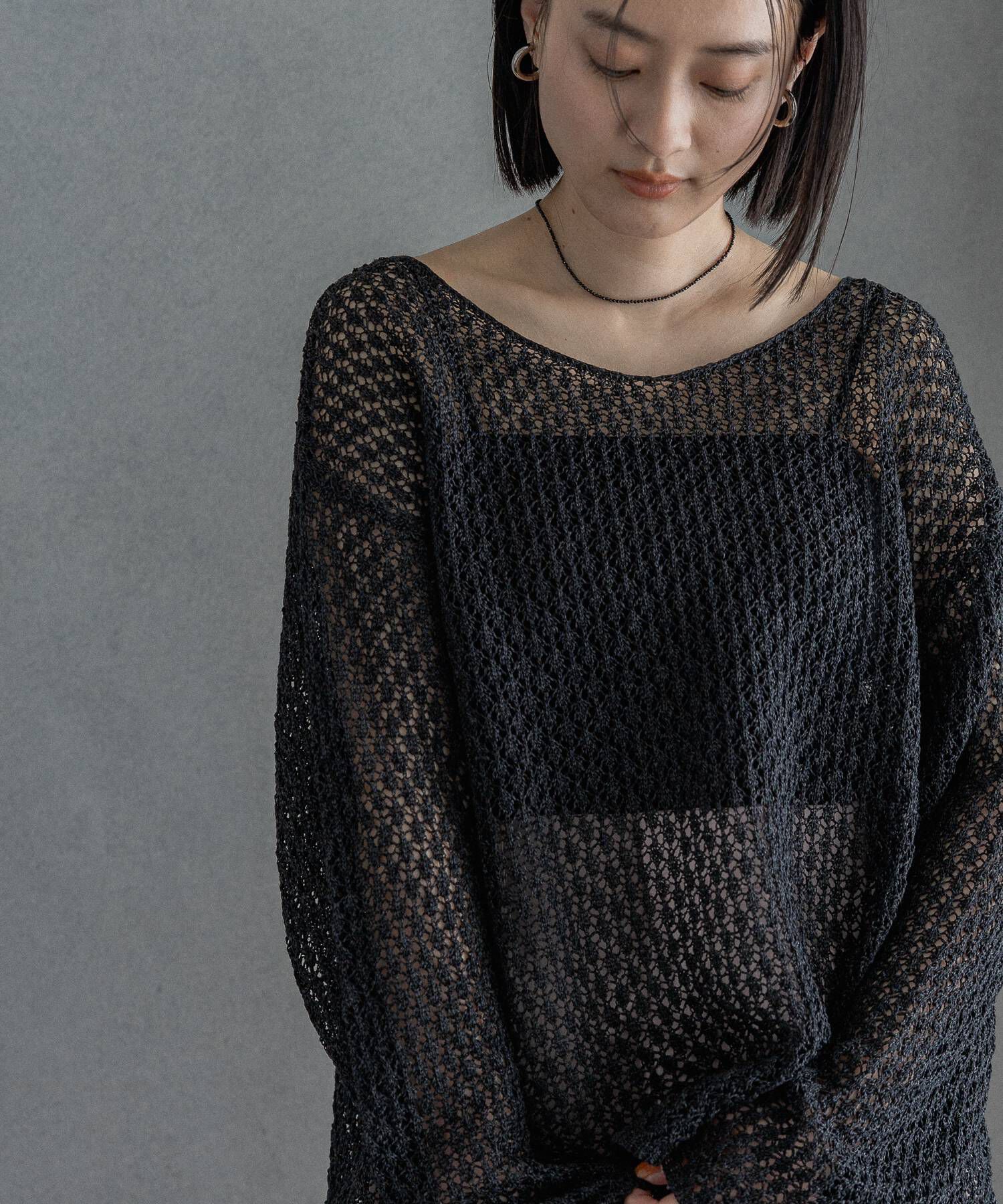 A part by 「レースアミプルオーバー_長袖」|カーディガン|ブラック