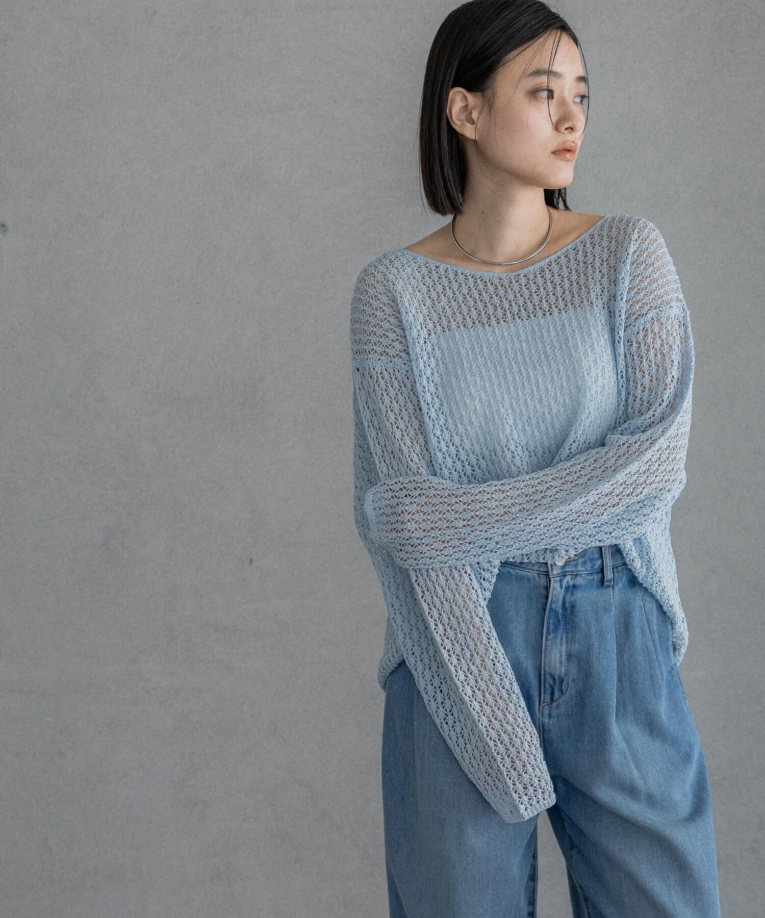 A part by 「レースアミプルオーバー_長袖」|カーディガン|ライトブルー