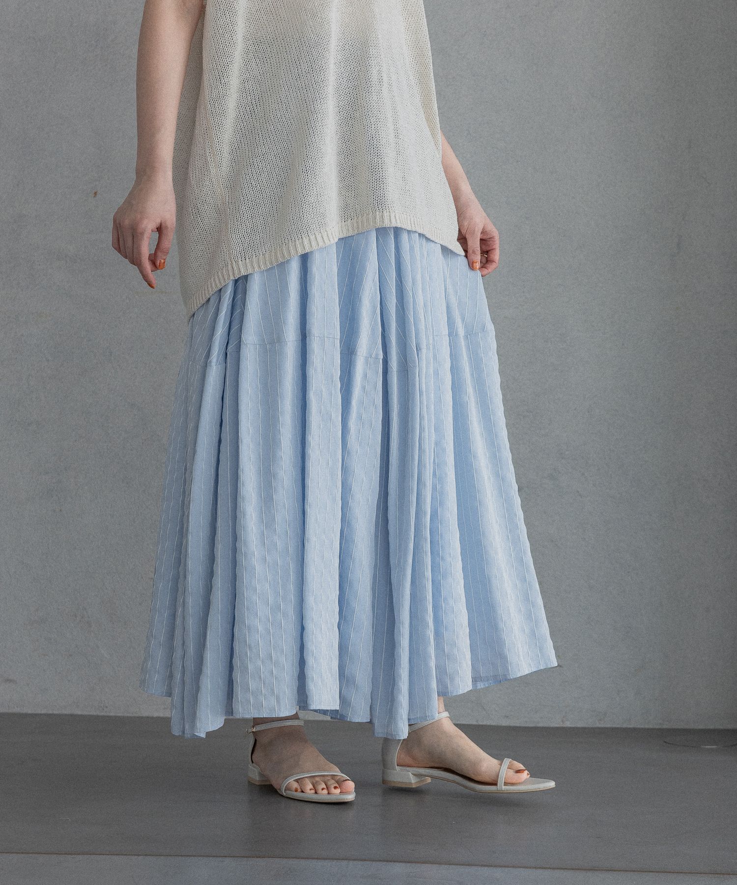 A part by 「ストライプパネルフレアースカート」|スカート|ライトブルー