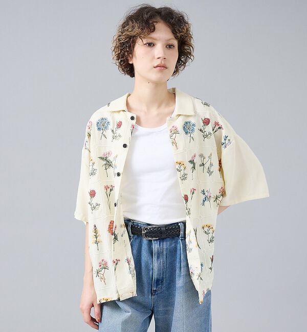 ABAHOUSE「【Revo. / レヴォ】TH-4085 フラワーエンブロイダリー 刺繍 半袖シ」|シャツ・ブラウス|アイボリー