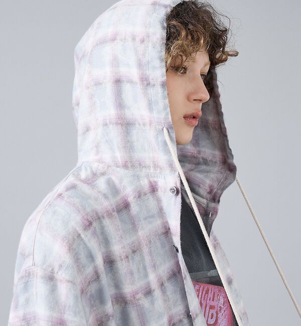 ABAHOUSE「【Revo. / レヴォ】TH-4115 ブリーチ加工 フード チェック長袖シャ」|シャツ・ブラウス|