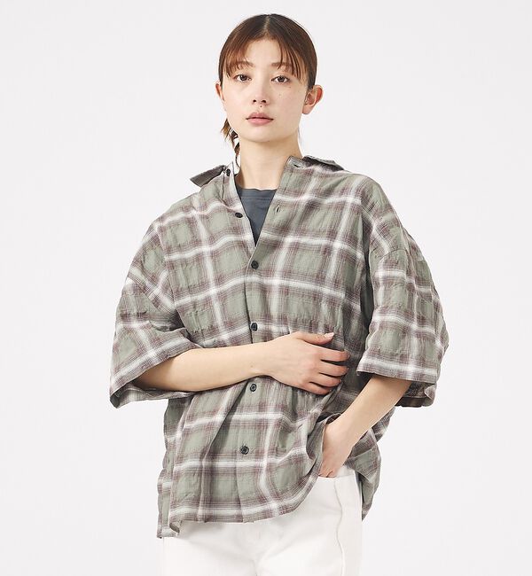 ABAHOUSE「【Revo. / レヴォ】TH-4093 / オンブレチェック 半袖シャツ /」|シャツ・ブラウス|グリーン