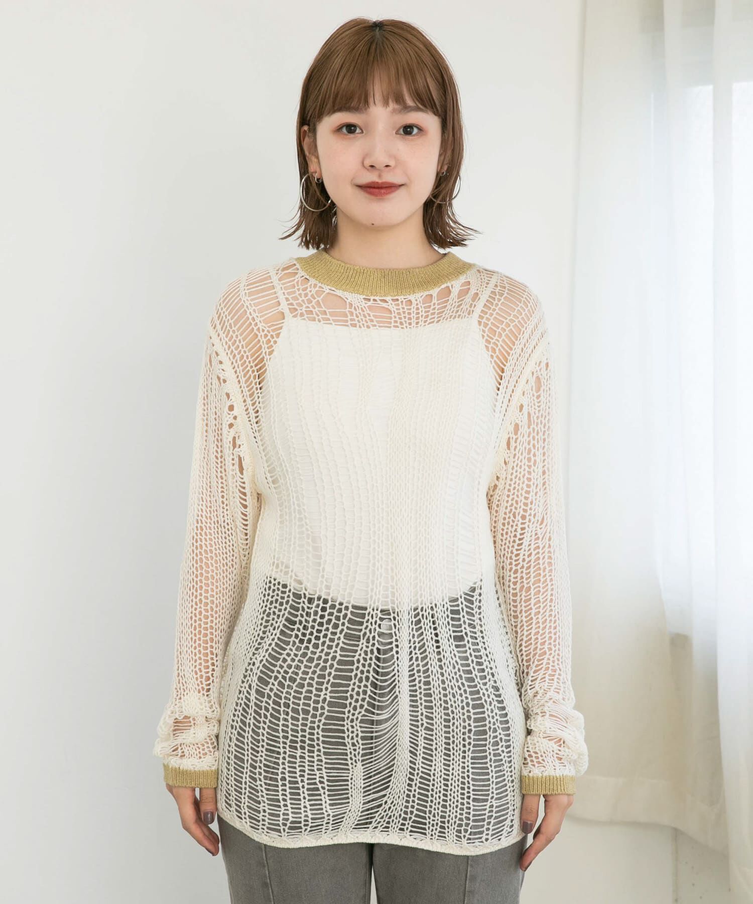  「ランダム透かし編みルーズニット」|ニット・セーター|