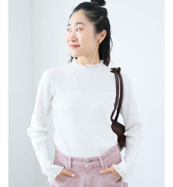  「《手洗い可能》シアーフリルリブニット」|ニット・セーター|アイボリー