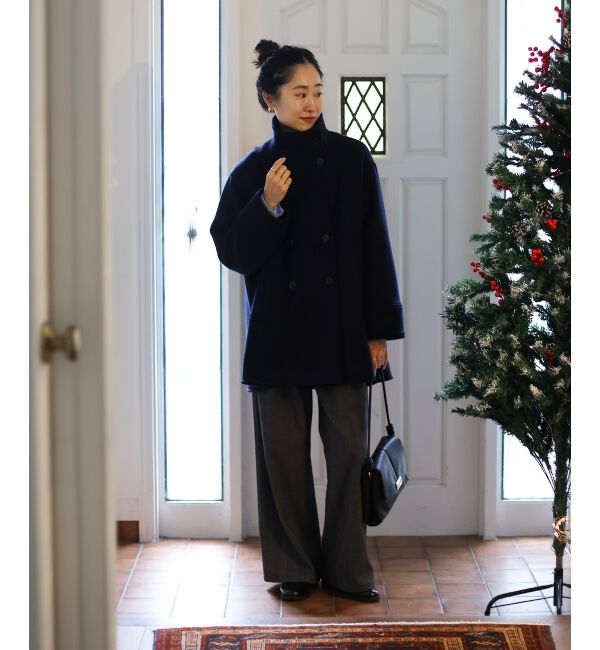 「スタンドネックテントラインウールコート」|その他|
