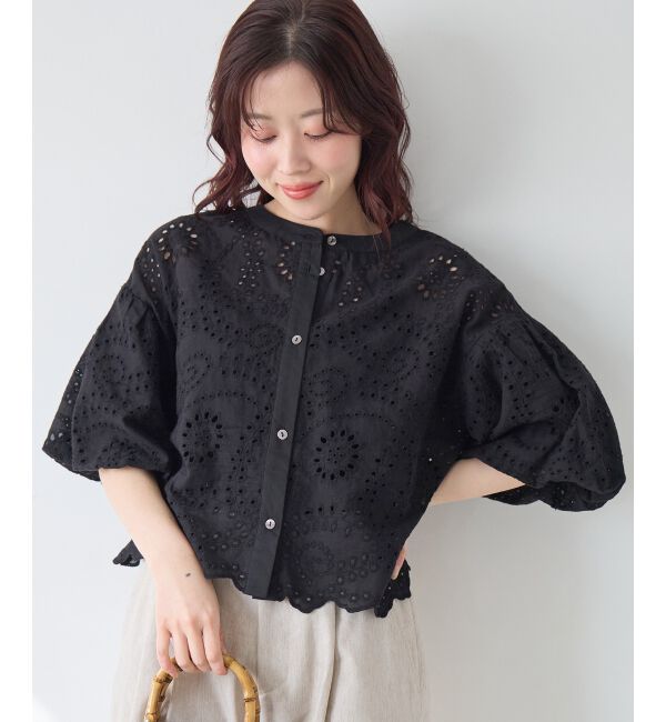  「カットワーク刺繍バルーンスリーブブラウス」|シャツ・ブラウス|