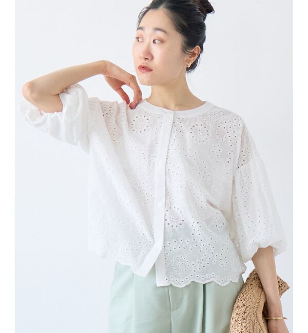  「カットワーク刺繍バルーンスリーブブラウス」|シャツ・ブラウス|