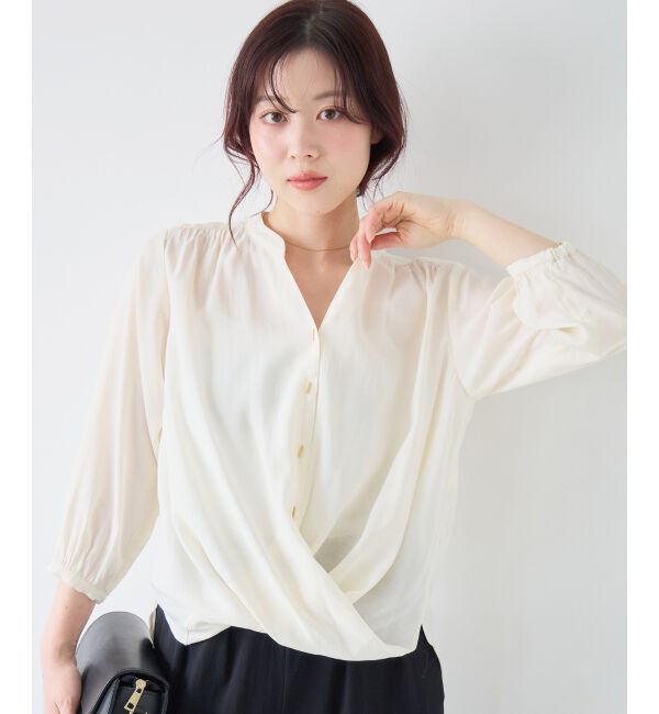  「バーボタンカシュクールブラウス」|シャツ・ブラウス|