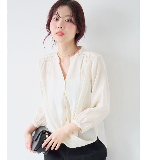  「バーボタンカシュクールブラウス」|シャツ・ブラウス|