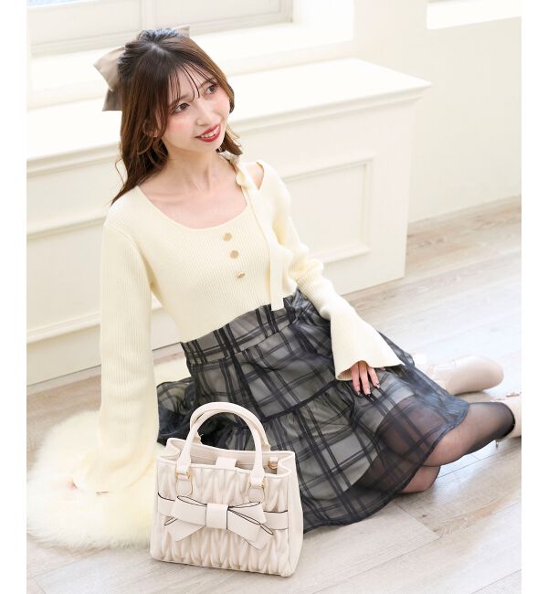  「ショルダーリボンコルセットミニワンピ」|ワンピース|アイボリー