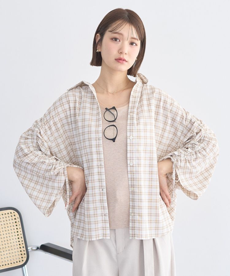 earth music&ecology「シャーリングスリーブチェックシャツ」|シャツ・ブラウス|