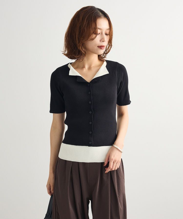 Green Parks「・Petit Fleur バイカラーレイヤードニット」|ニット・セーター|Black