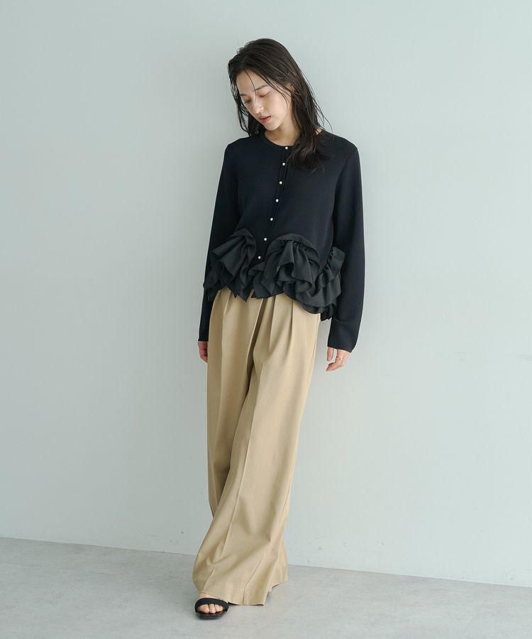 YECCA VECCA「パール釦ラッフルカーディガン」|カーディガン|