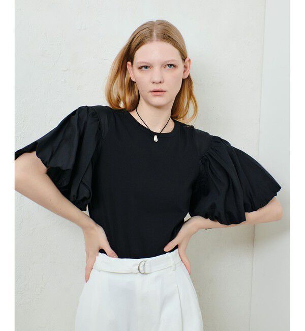 allureville「フライスコンビボリュームスリーブプルオーバー」|Tシャツ・カットソー|ブラック