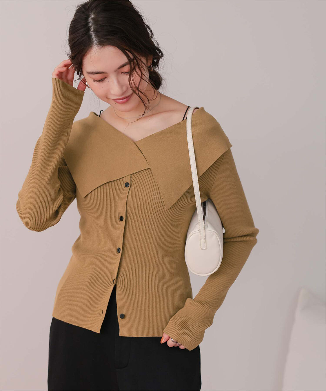 titivate「UVケア/抗ピルビッグカラーリブニット」|ニット・セーター|ライトブラウン