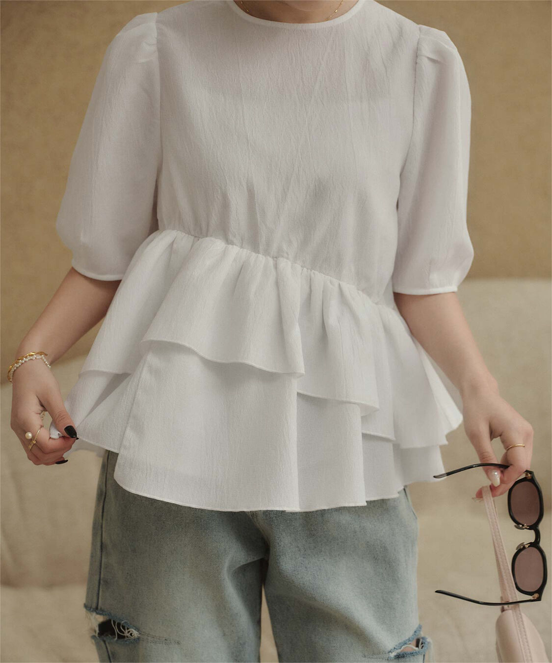 titivate「【ななみさんコラボアイテム】イレギュラーヘムペプラムトップス」|シャツ・ブラウス|