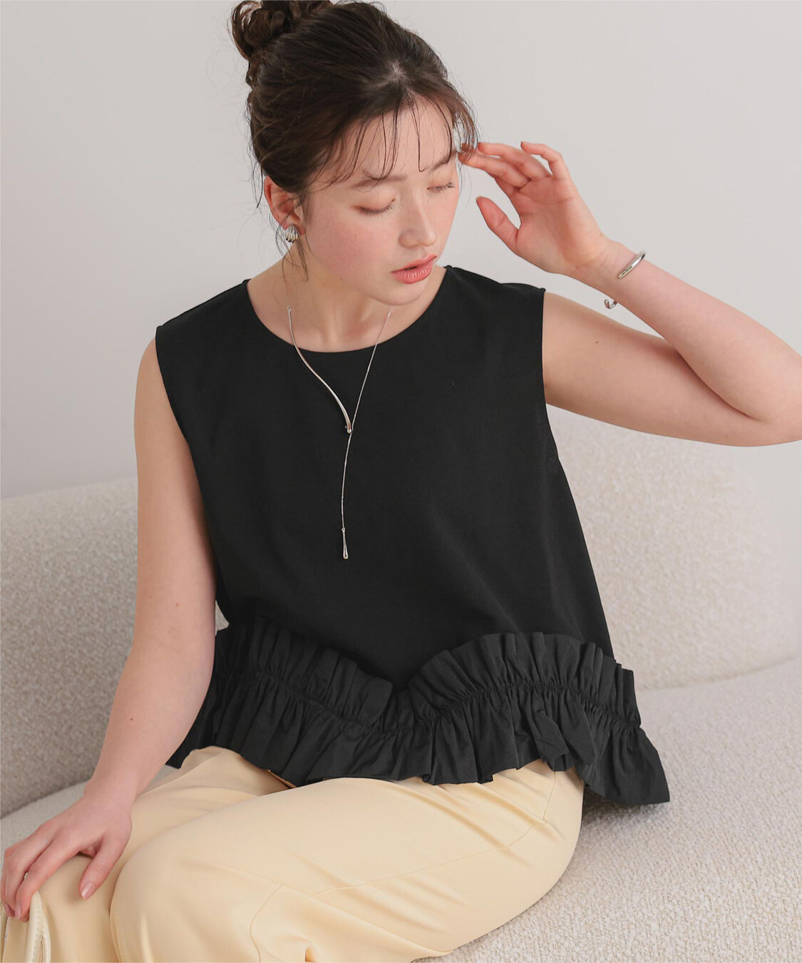 titivate「【ななみさんコラボアイテム】ホイップフリルヘムトップス」|シャツ・ブラウス|