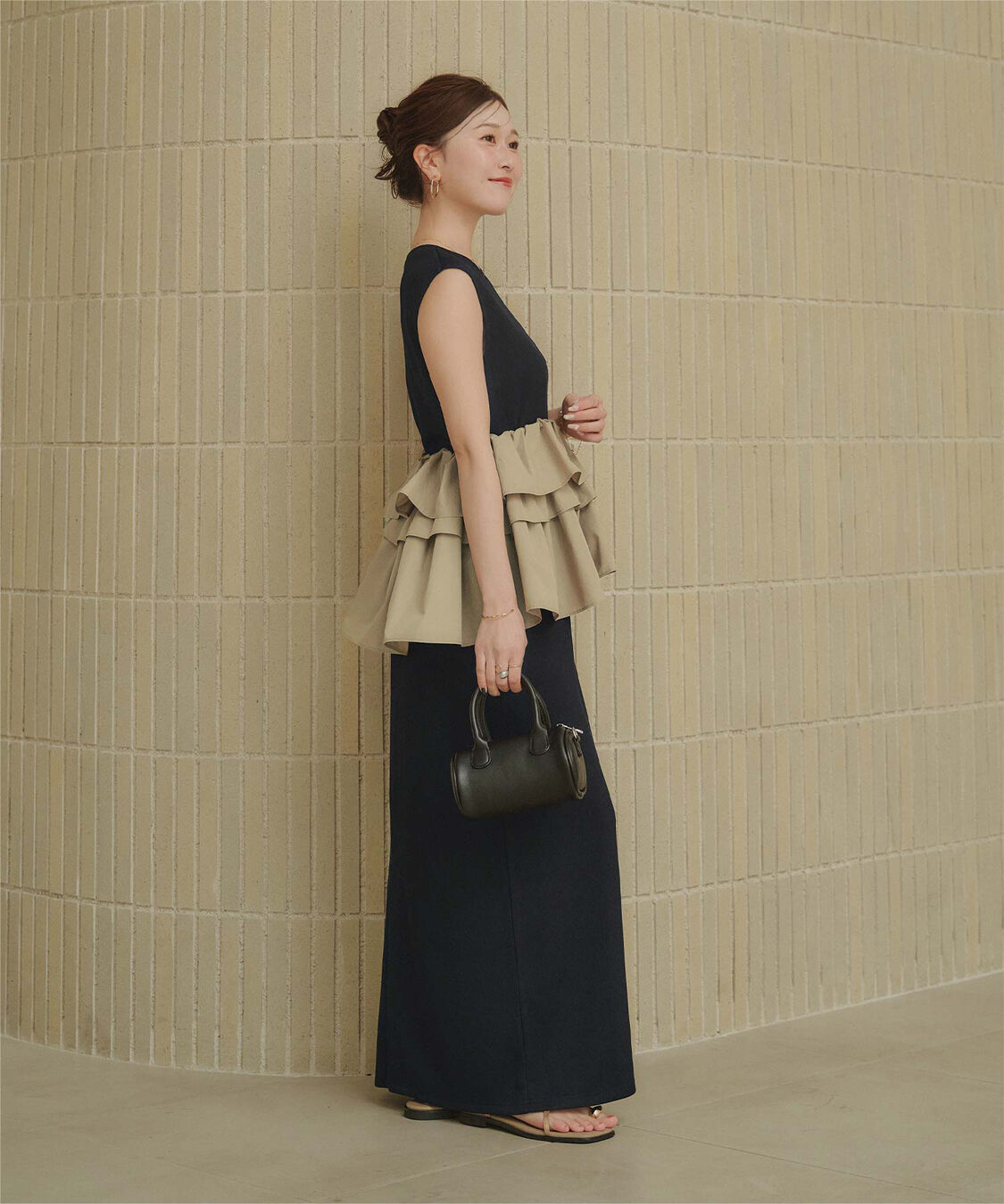 titivate「【ななみさんコラボアイテム】フリルキャミソールトップス/リブカットソーワンピースセット」|ワンピース|