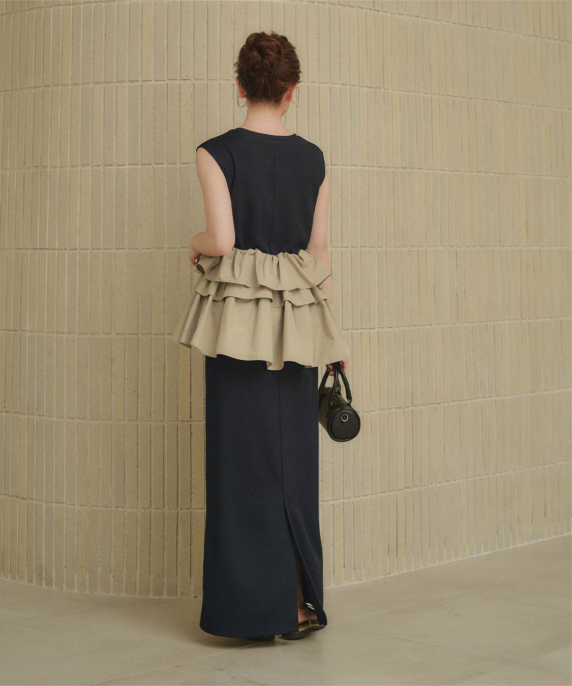 titivate「【ななみさんコラボアイテム】フリルキャミソールトップス/リブカットソーワンピースセット」|ワンピース|