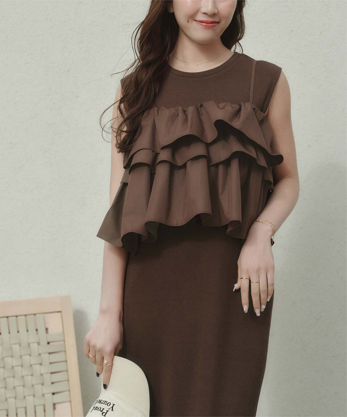 titivate「【ななみさんコラボアイテム】フリルキャミソールトップス/リブカットソーワンピースセット」|ワンピース|