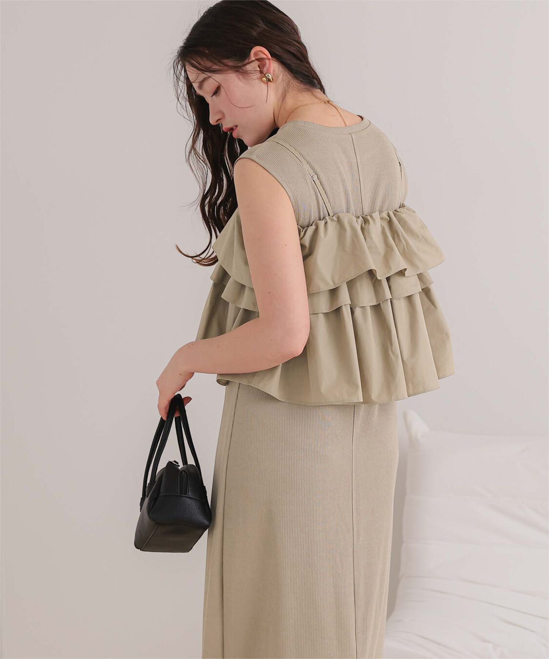 titivate「【ななみさんコラボアイテム】フリルキャミソールトップス/リブカットソーワンピースセット」|ワンピース|