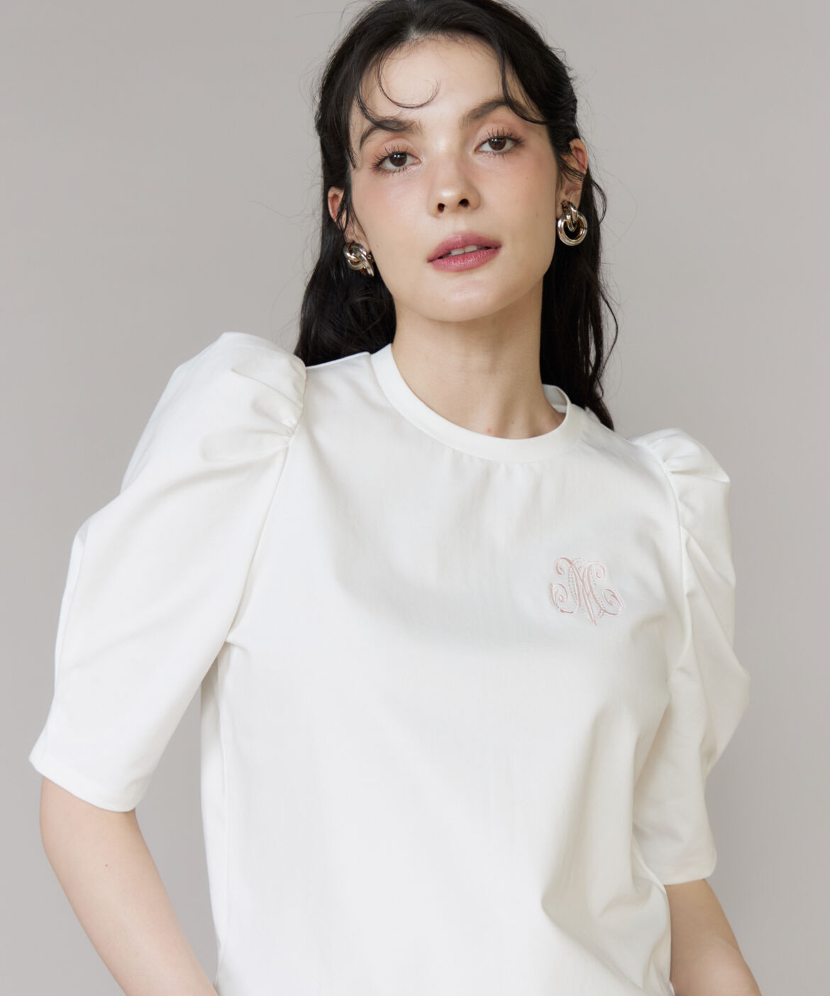 Maglie le cassetto「《大きいサイズ》ロゴ刺繍ボリューム袖カットソー」|Tシャツ・カットソー|