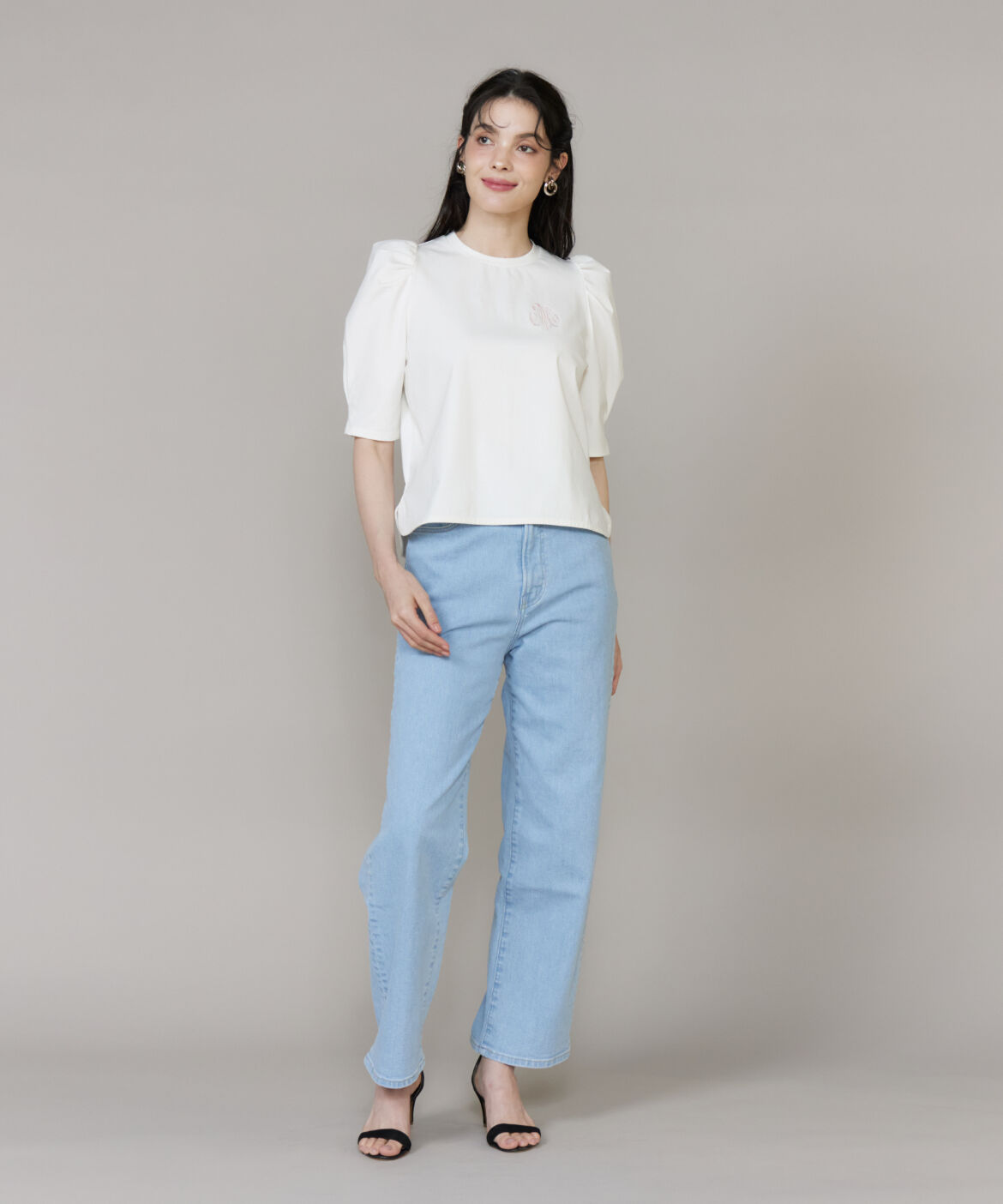 Maglie le cassetto「《大きいサイズ》ロゴ刺繍ボリューム袖カットソー」|Tシャツ・カットソー|