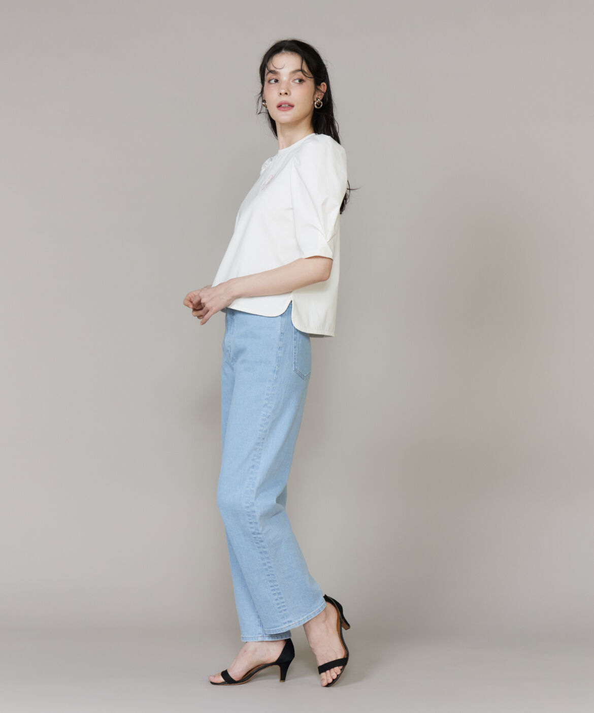 Maglie le cassetto「《大きいサイズ》ロゴ刺繍ボリューム袖カットソー」|Tシャツ・カットソー|