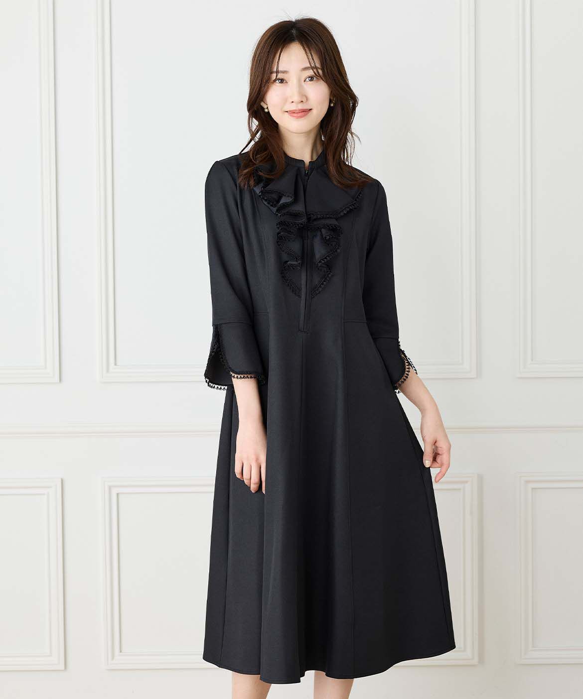 ef-de Black「ラッフル七分袖ワンピース」|ワンピース|ブラック