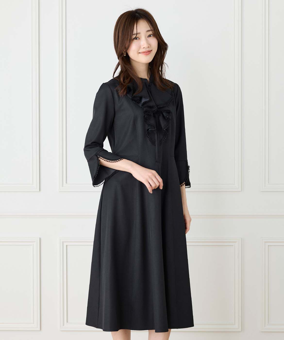 ef-de Black「ラッフル七分袖ワンピース」|ワンピース|