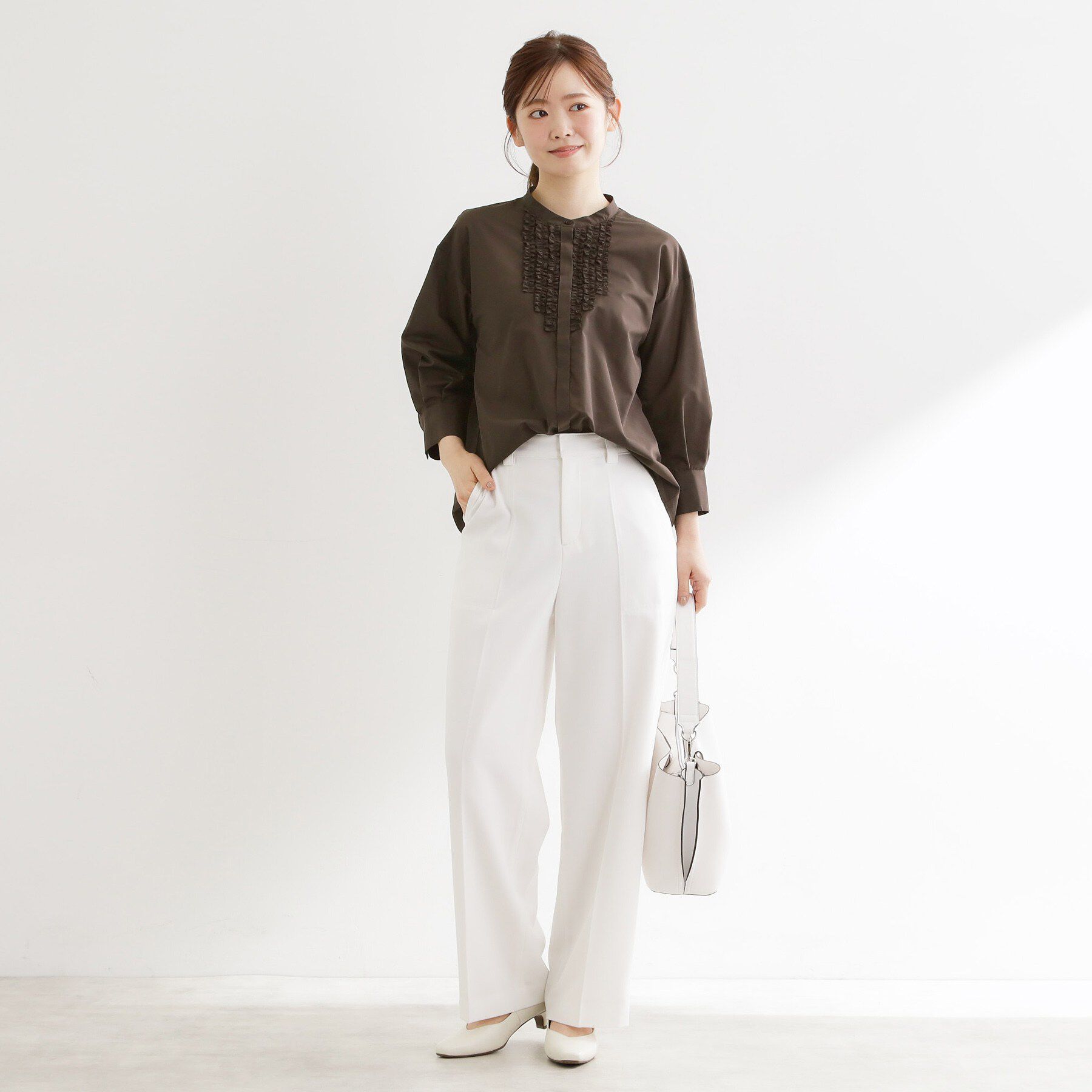 Reflect「【接触冷感】八分袖フロントフリルブラウス」|シャツ・ブラウス|