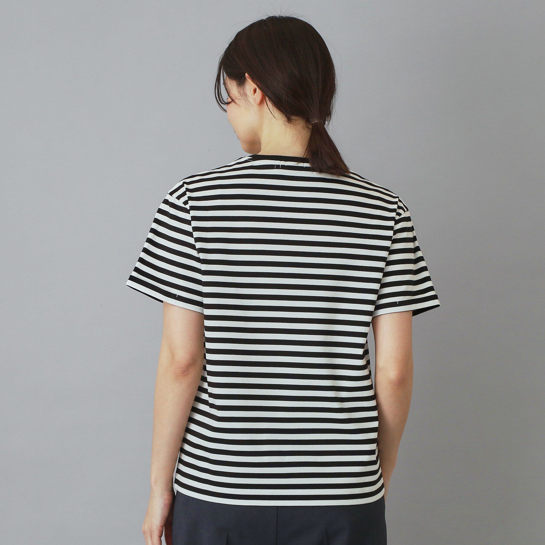 DRESSTERIOR「【接触冷感／抗菌防臭／消臭】アイスクリアコットンBonsoirロゴボーダーTシャツ」|Tシャツ・カットソー|