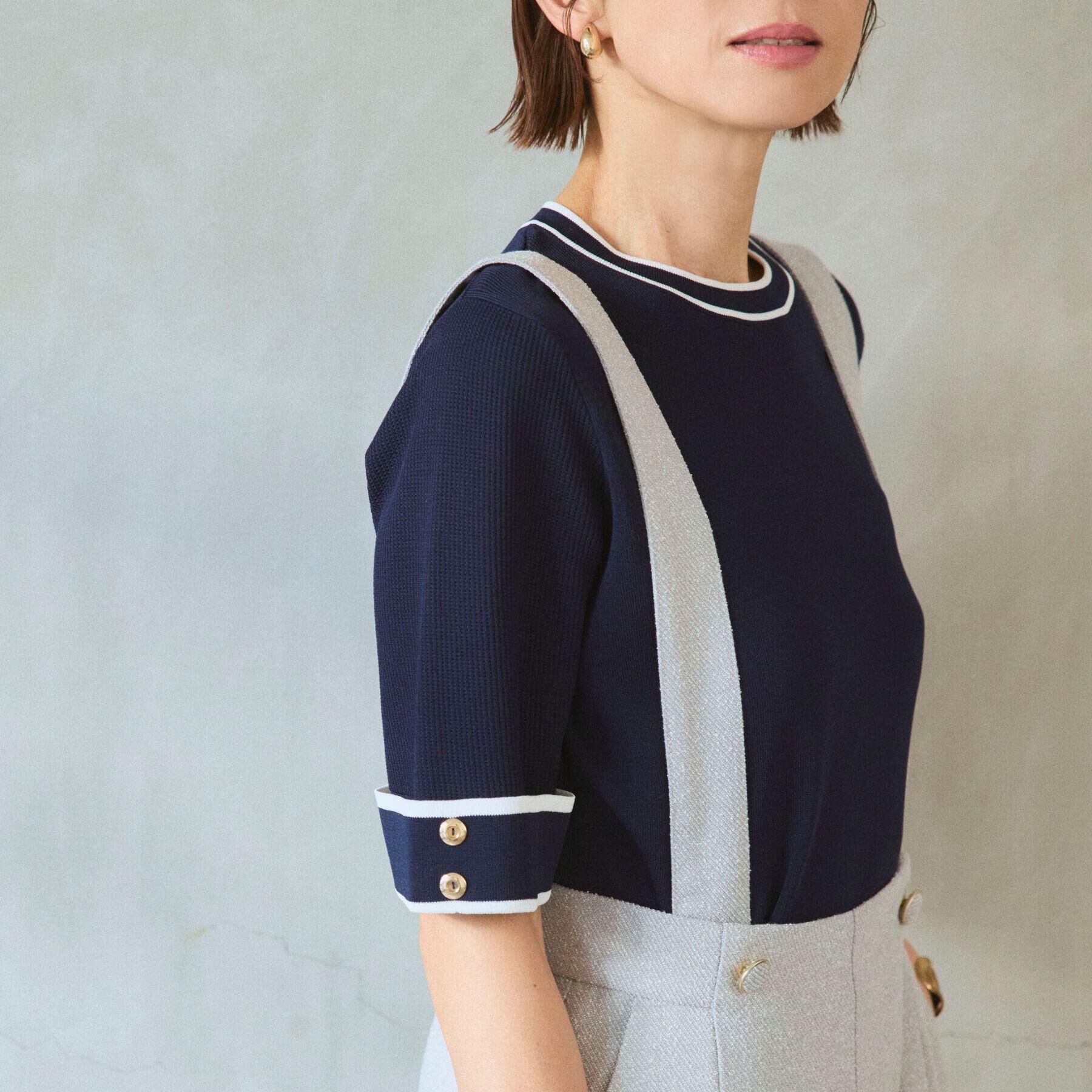 grove「【貴島明日香さん着用】やわらかドライタッチ 袖メッシュ編みニット」|ニット・セーター|