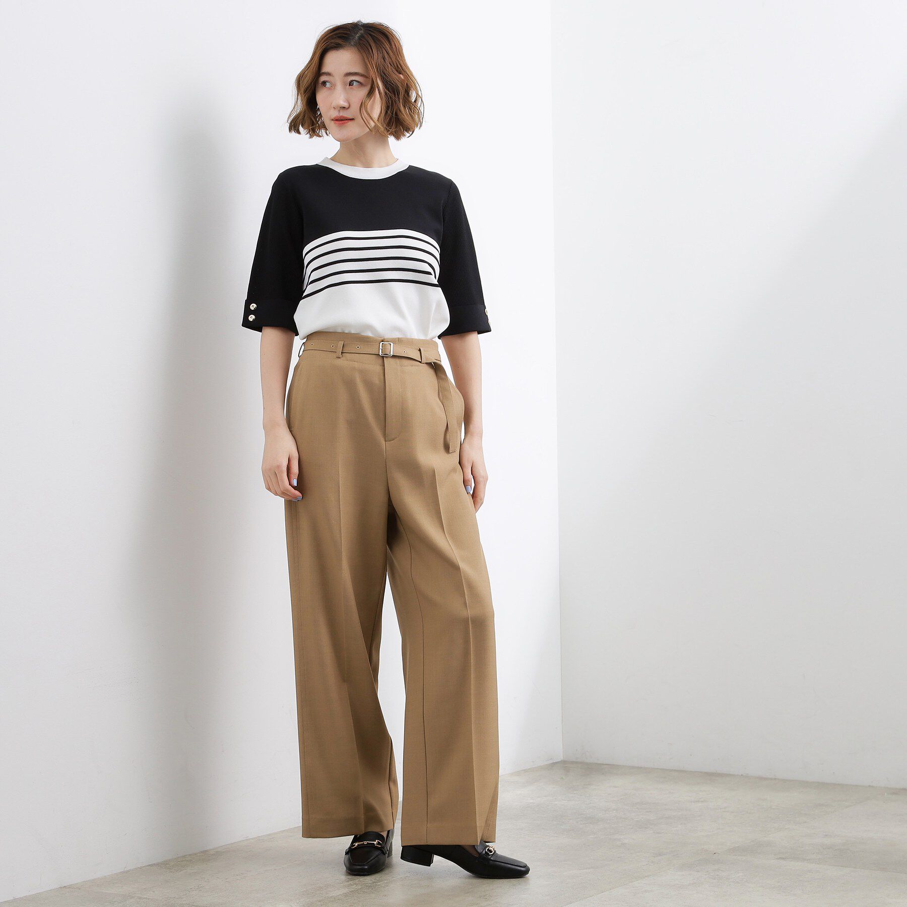 grove「【貴島明日香さん着用】やわらかドライタッチ 袖メッシュ編みニット」|ニット・セーター|